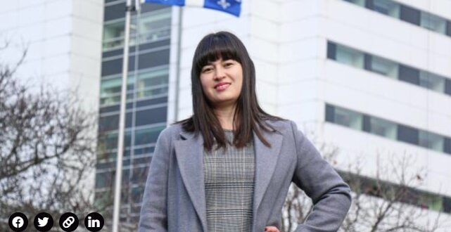 Johana Botero, y al fondo se aprecia el Hospital San Jacinto de la ciudad de Quebec. (Foto: Enfermeras Canadá)